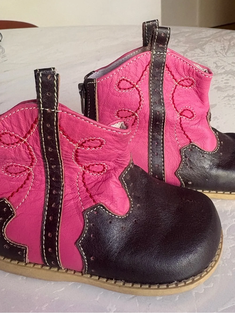 Leather Kids Pink and Black Western Booties - Stylish Toddler Shoes